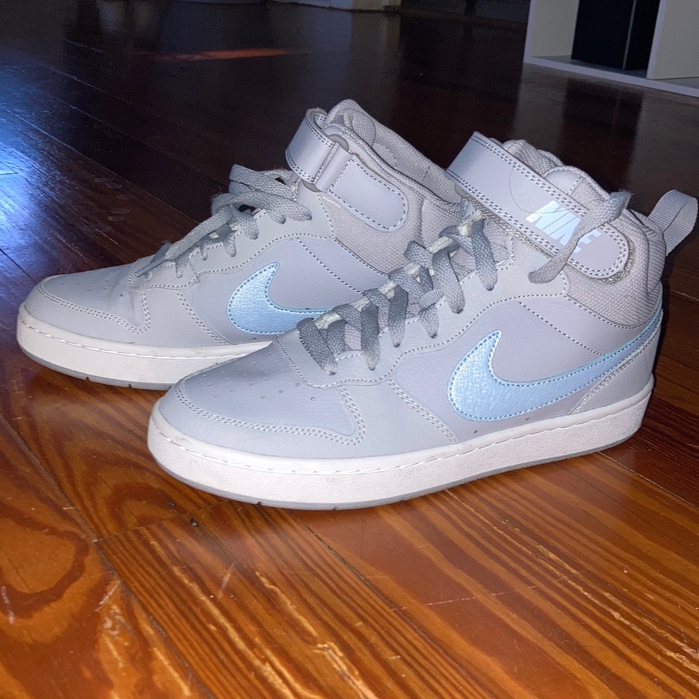 Gray and sky blue Nikes